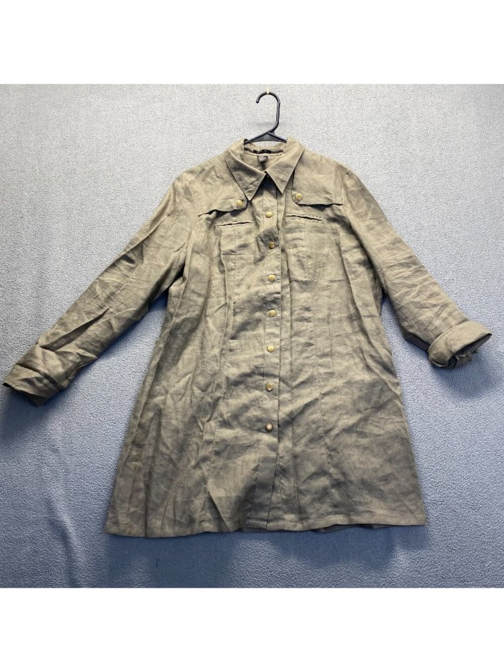 Zoe D Linen Snap Button Utility Shirt Jacket Size L  Olive Green Army Y2K 90s